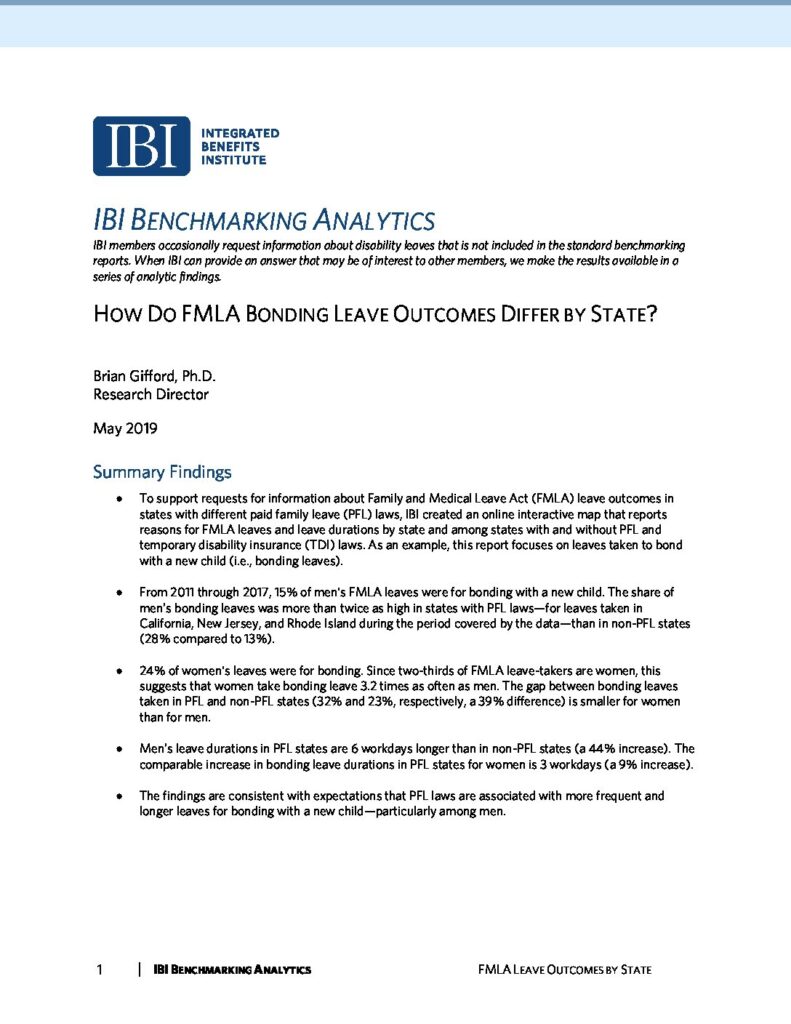 IBI Benchmarking Analytics: How Do FMLA Bonding Leave Outcomes Differ by State?