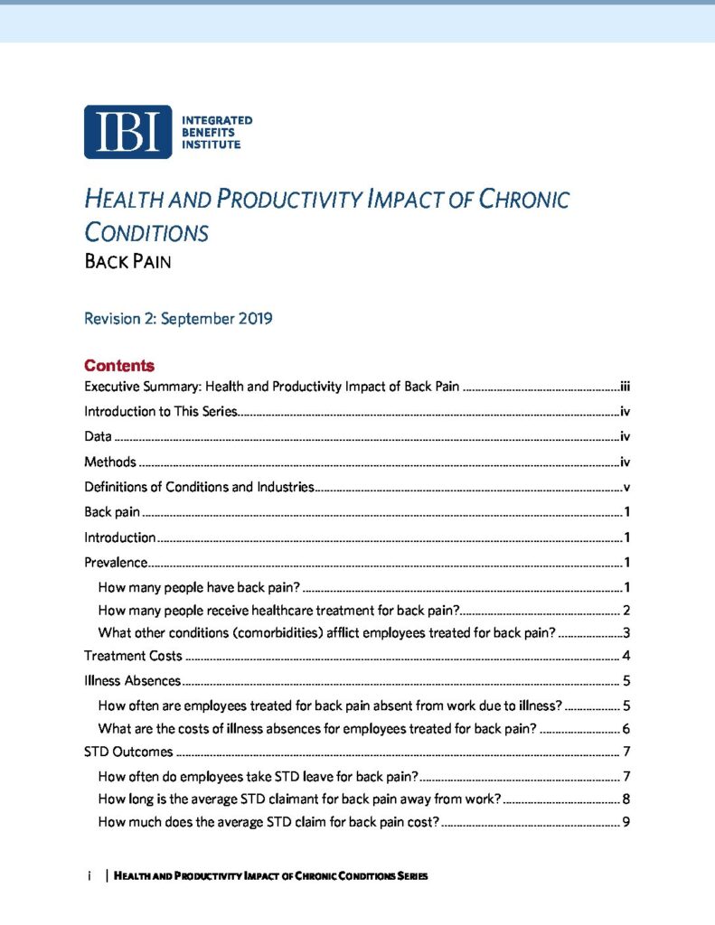 The Health and Productivity Impact of Chronic Conditions Report: Back Pain